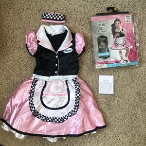 Dinah Girl Pink 1950’s Retro Diner Waitress Car Hop Costume, Child Small 4-6